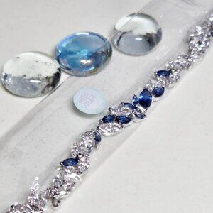 💎Authentic Swarovski Marquise-Cut Blue And Clear Crystals Silver Tone Bracelet